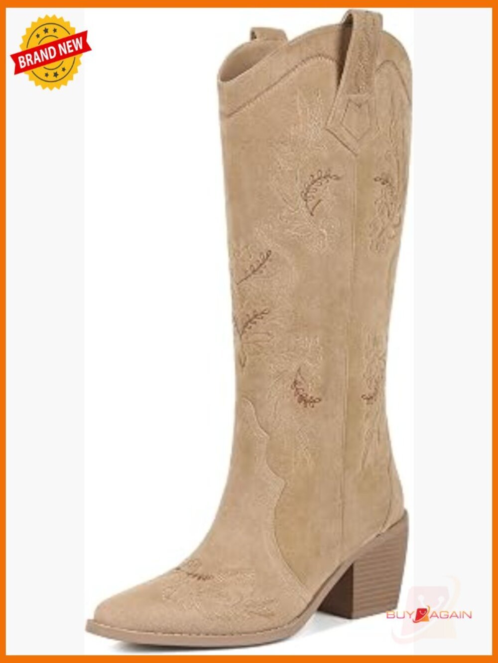 Knee High Cowgirl Boots Pointed Toe Chunky Heel Western Boots Wide Calf